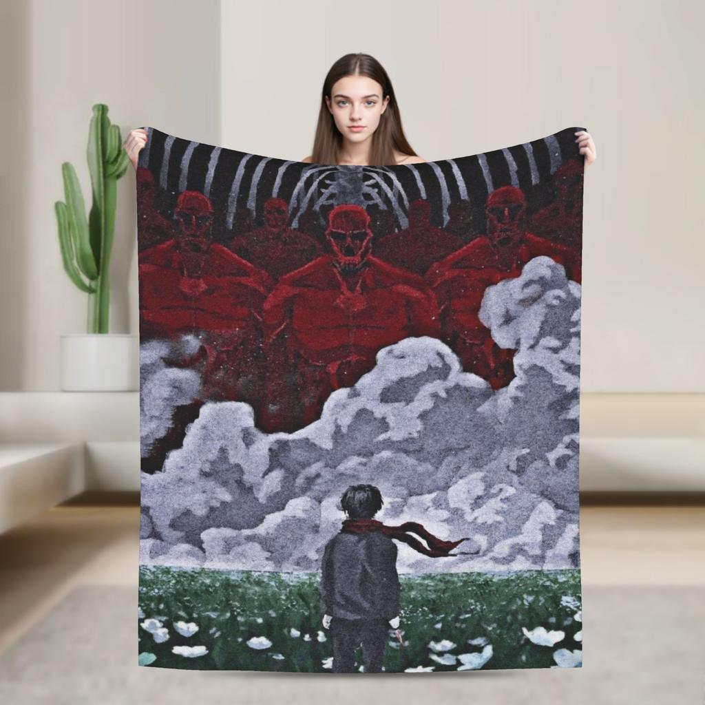 Attack On Titan Eren Anime Cartoon Knitted Blankets Fighter Wool Throw Blanket Home Print Lightweight Bedspreads Multi-function