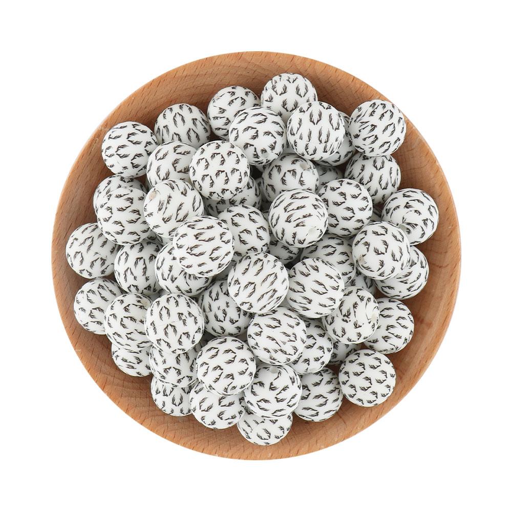 20 Stück/Los Runde Bedruckte Silikonperlen 15mm 12mm Leopardenmuster Silikonperlen Zur Schmuckherstellung DIY Schmuckzubehör