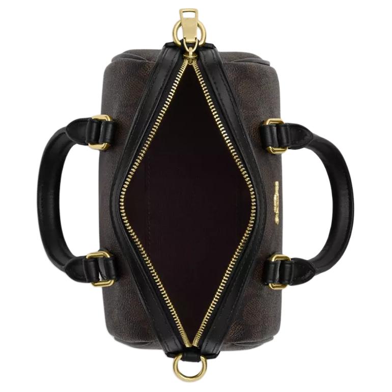 Coach Brown Signature Canvas Mini Rowan Duffle Bag with Leather Trim & Gold Hardware for Daily Use