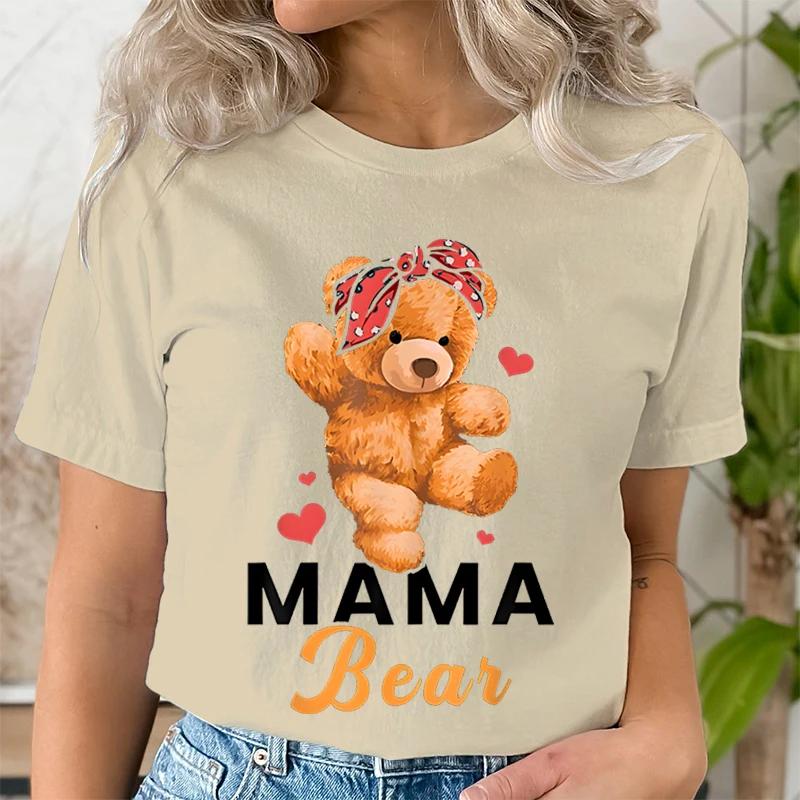 Teddy Mama Bear Graphic T Shirts Women Cartoon Bear Lover Graphic Tee Cute Teddy Mom Printed Women Tshirt Cartoon Classic Tops