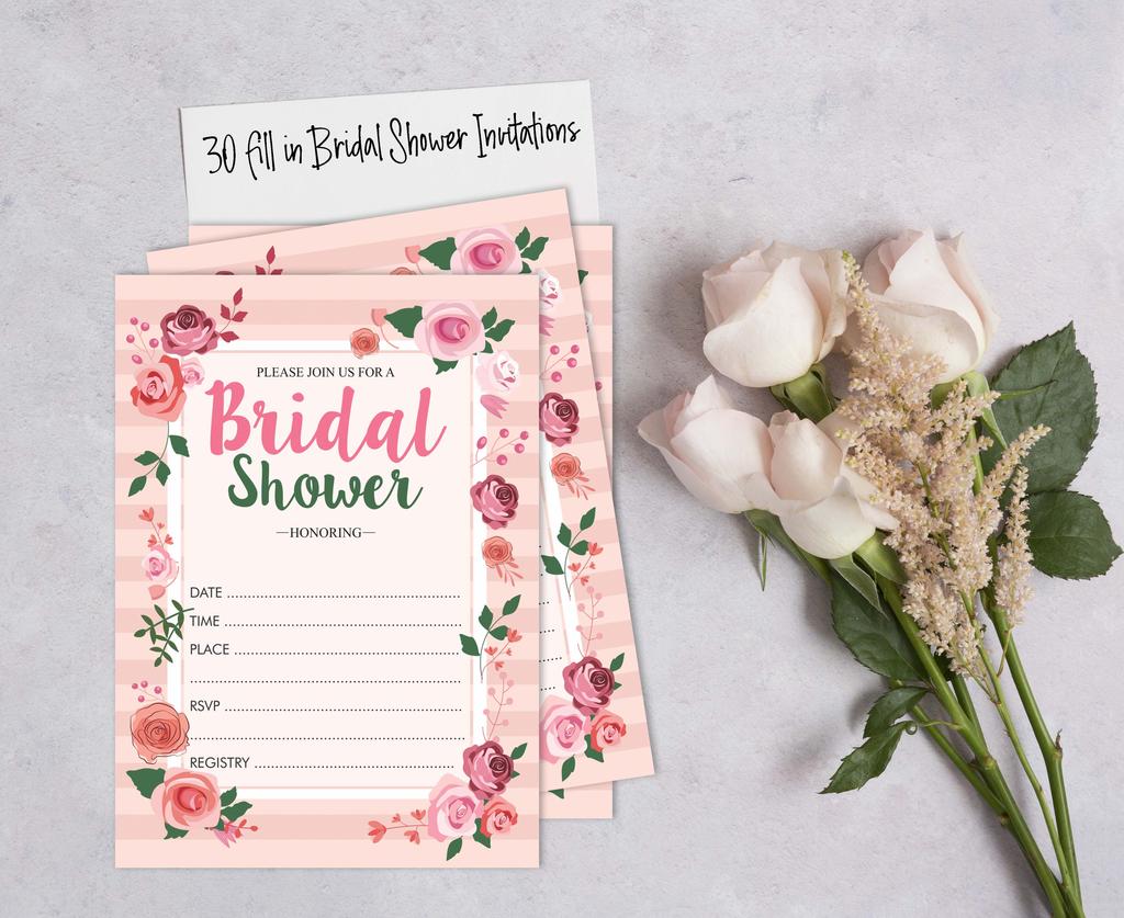 Inkdotpot 30 Bridal Shower InvitationsA  FloralA  Wedding Fill-In Style Invites Blank