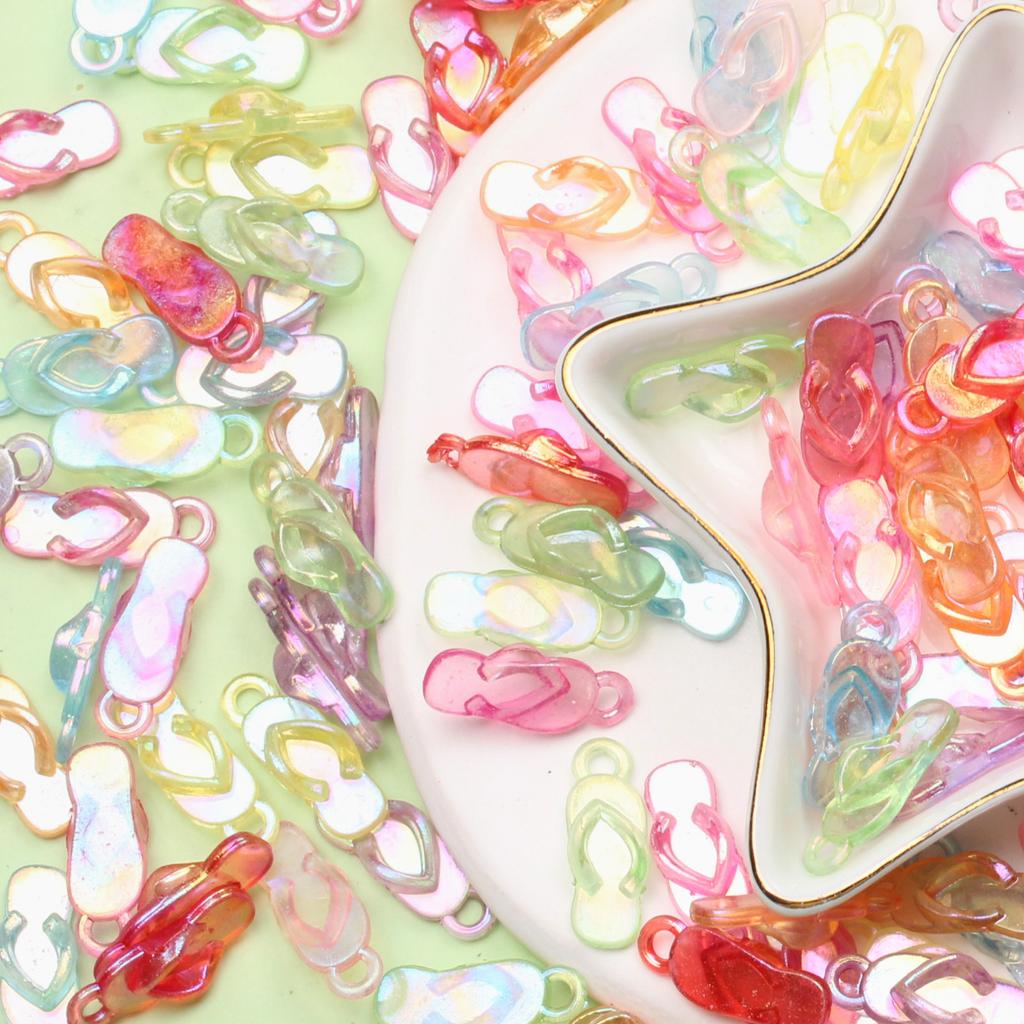 Phone Chain Making Handmade Material Acrylic Candy Color Slippers Shape Craft Beaded Material DIY Beads 30Pcs 8*22mm