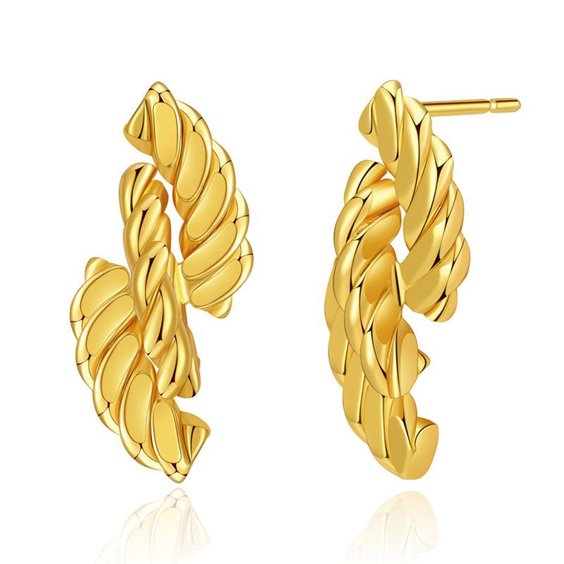Twisted Chain Pendant Earrings Vintage French Gold Plated 18k Stud Earrings