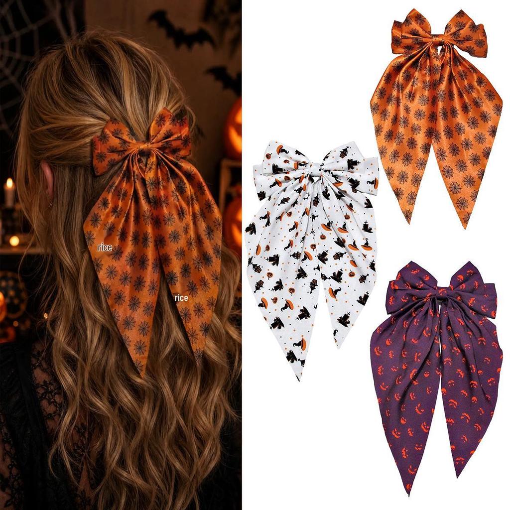 Spider Web Bow Hair Clip - Halloween Fabric Accessory for Women
