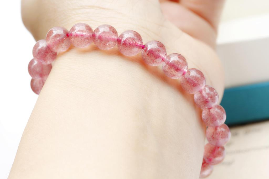 [K.KOUOKU] Strawberry Quartz Bracelet, 8mm, Power Stone, Love Luck, Gift, Natural Stone, Prayer Beads (Strawberry Quartz - 8mm)
