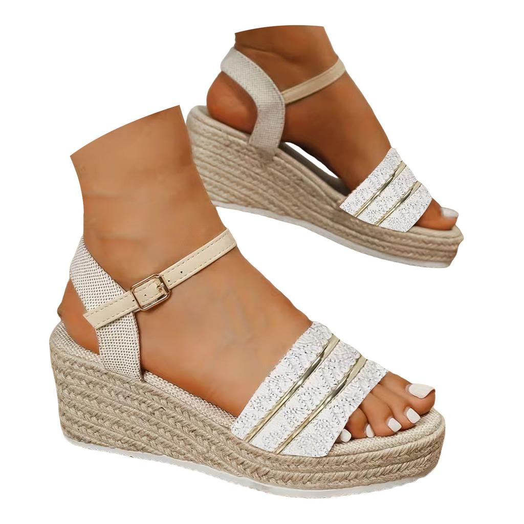 Women'S Wedge Heel Platform Woven Sandals With Strap Open Toe Soft Sole Women Summer Sandals With Heels Women'S Heeled Sandals