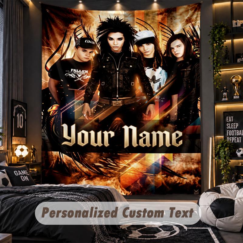 Arazzo da Parete Personalizzato, Nome Stampato Personalizzato Tokio Hotel, Arte da Parete in Tessuto per Sfondo Stanza Interna