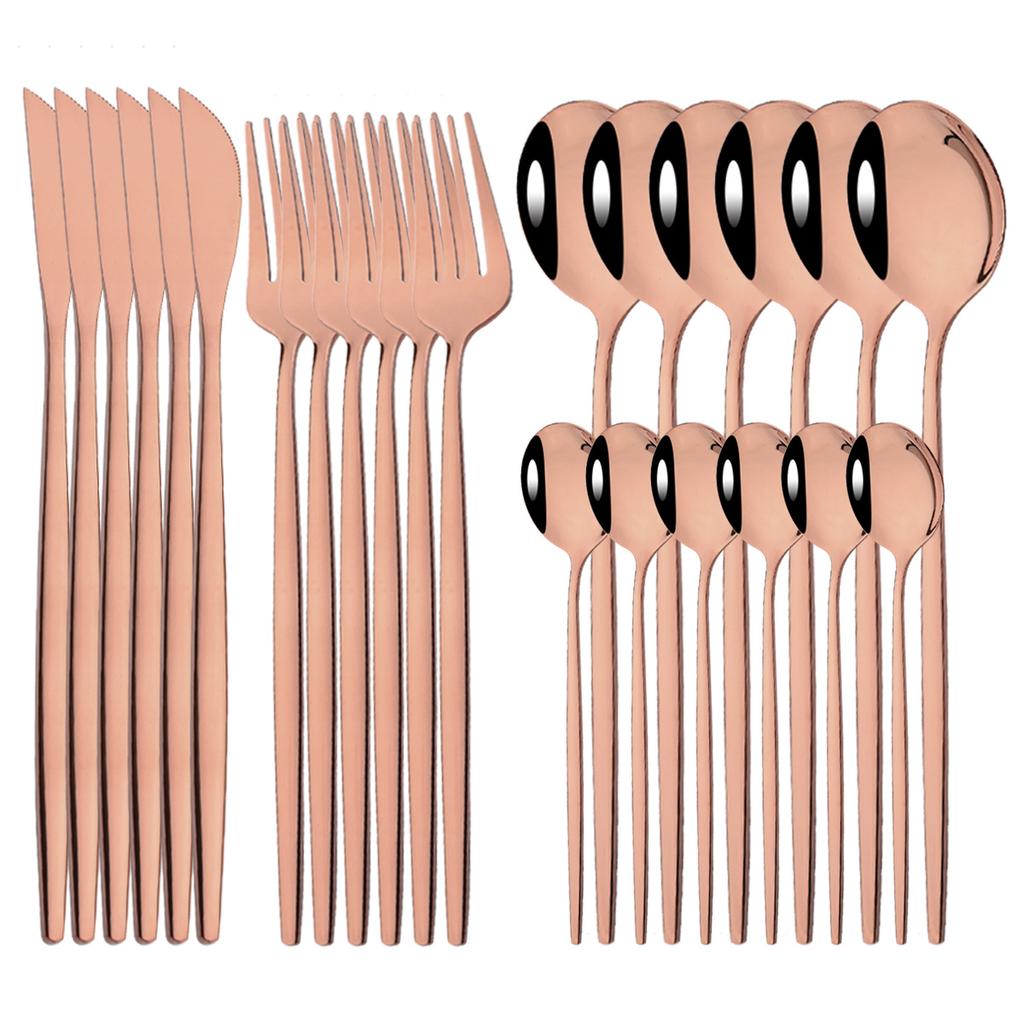 24Pcs Gold Tableware Set Stainless Steel Flatware Dinnerware Spoon Knife Fork Dinner Cutlery Set Western Kitchen Silverware