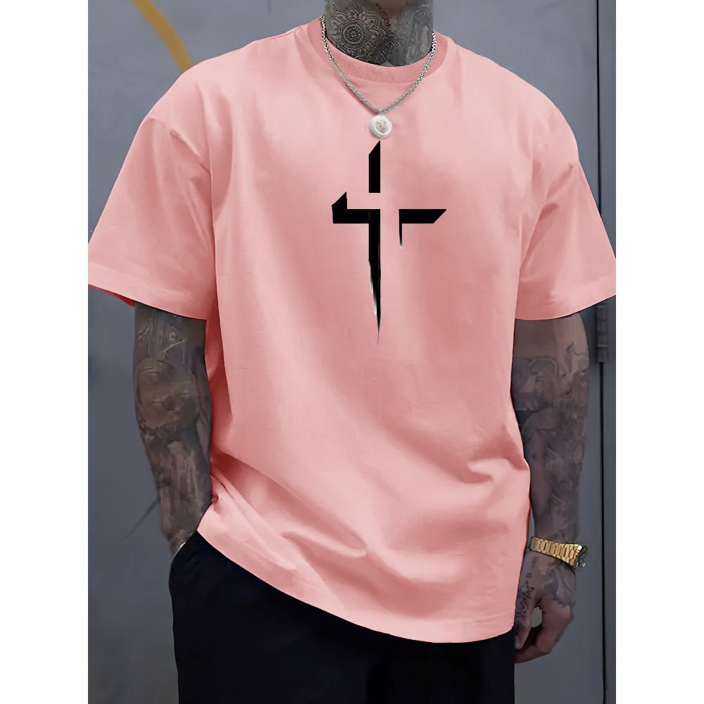 Summer men s casual loose plus size Cross Creative printed sports comfortable round neck short sleeved T-shirt M