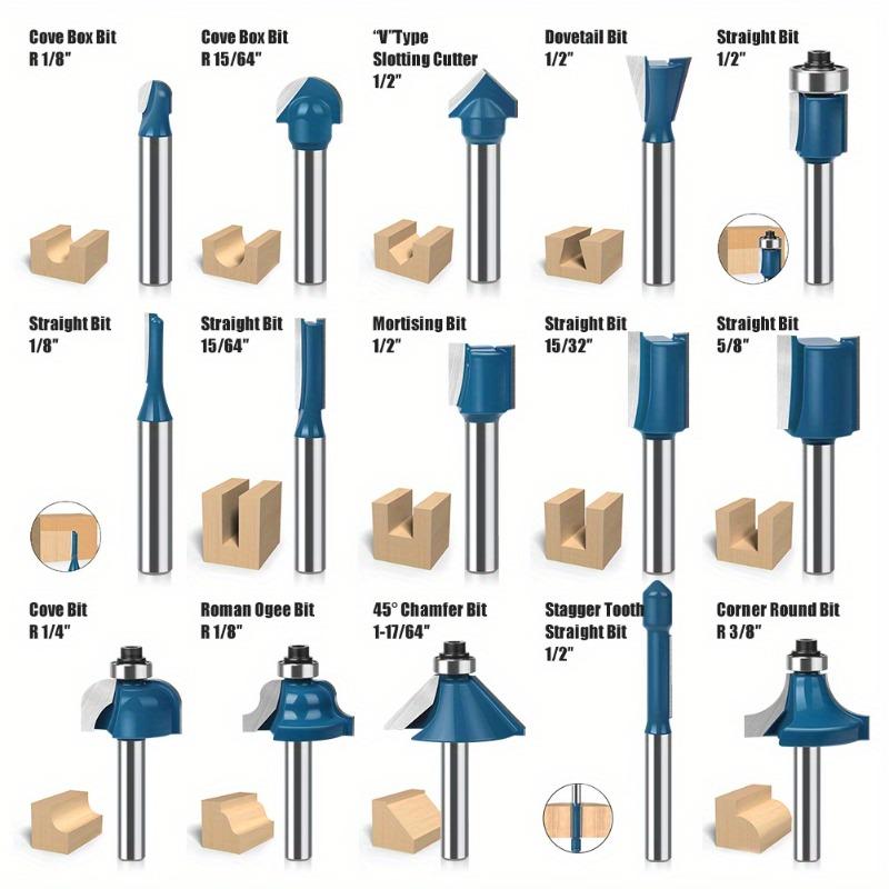 15 Pcs/Set 1/4 Shank Router Bit Set Woodworking Edge Trimming Straight Face Milling Cutter for Wood CNC Tungsten Solid Cutter.