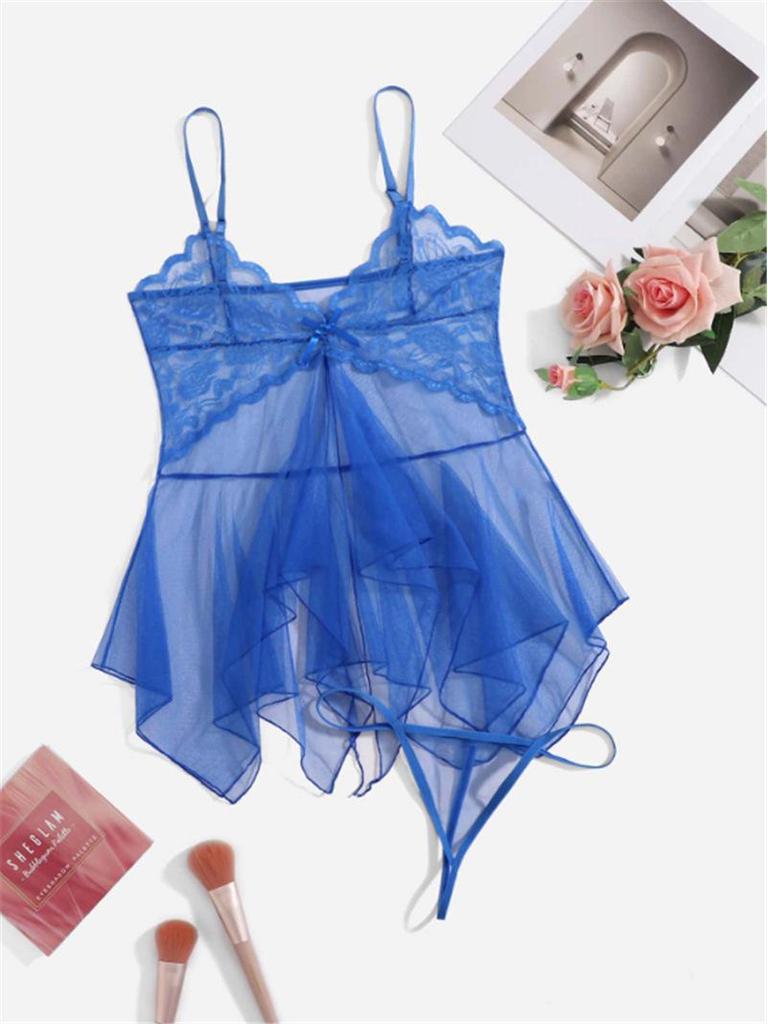 Sexy Fishnet See-Through Nightdress & Tulle Lingerie Set - Women's 7031