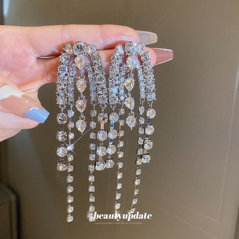 Silver Needle Long Chain Tassel Earrings - European American High-End Luxury Design Ear Drops