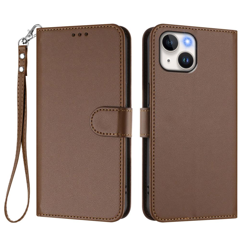 For iPhone 15 Leather Case Wallet Stand Phone Cover with Wrist Strap