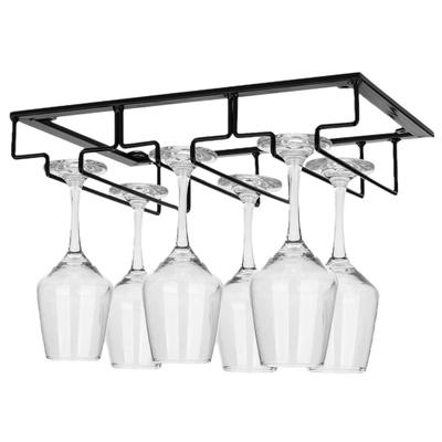 3-Row Wine Glass Rack Under Cabinet Wine Glass Drying Organizer Black Metal Stemware Holder for Cabinet Kitchen Bar Restaurant
