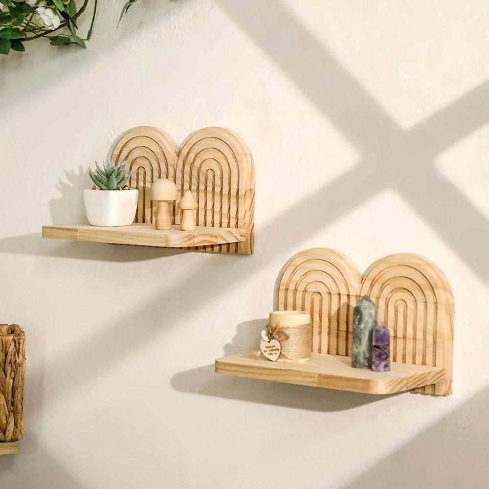 Threaded Construction Wall Mounted Shelves Wooden Material Arched Wall Shelves  Wall Decoration