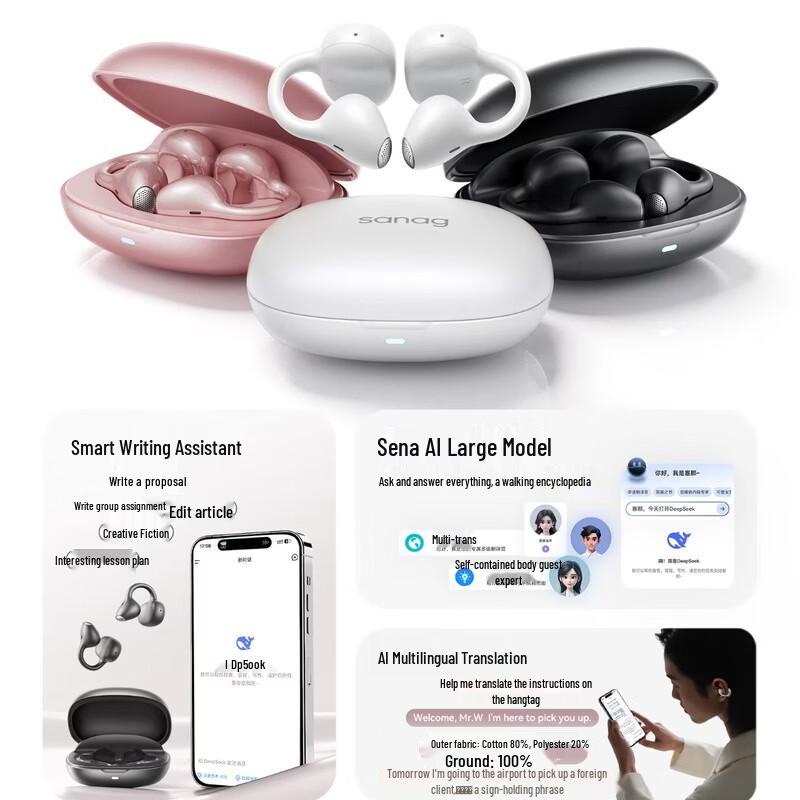 SANAG F30 AI Translation Ear-Clip Bluetooth Earbuds