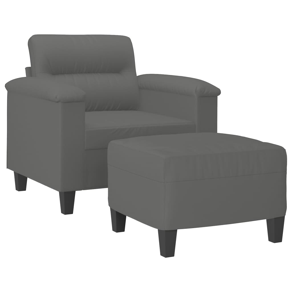 Vidaxl Fotel Z Podnóżkiem, Ciemnoszary, 60 Cm, Obity Mikrofibrą
