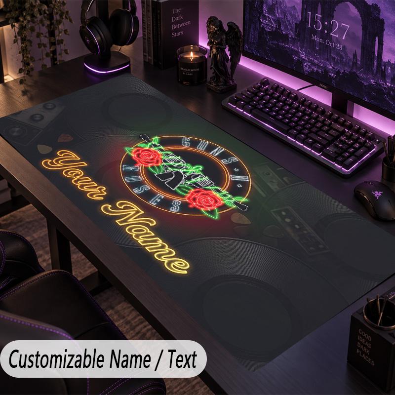 Large Mouse PadGuns N’ Roses Custom Name Text Personalized Desk Mat Non Slip Gaming Pad