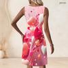 Women Plus Size Sleeveless A Line Dress Black Printed Round Neck Keyhole Ring Detail
