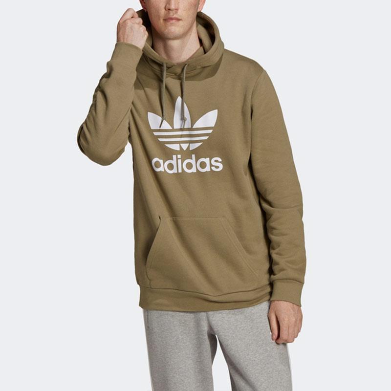 Adidas Originals Trefoil Hoodie With Large Logo Print Men Hoodie Green HE4952