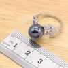 Schwarze Perle Hochzeitsschmucksets für Frauen Ohrringe Halskette Anhänger Ring Zirkonia Armband Geburtstagsgeschenk