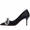 Wedding Shoes White Bow High Heels Spring and Autumn New Pointed Thin Heel Shallow Mouth Rhinestone Single Shoes Women