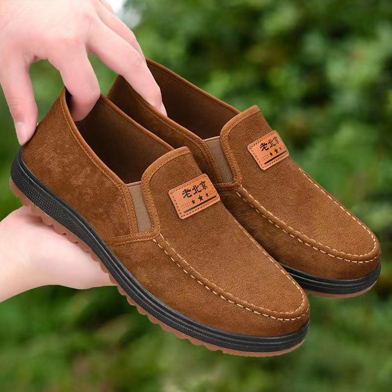 

Мужские зимние кожаные туфли на флисовой подкладке - Толстые, теплые, нескользящая мягкая подошва из говяжьей жилы, повседневные туфли для папы 39