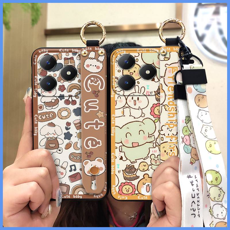 Ring Wrist Strap Phone Case For Realme C63 4G/C61 4G Back Cover Kickstand Anti-knock Silicone Cartoon Shockproof Durable