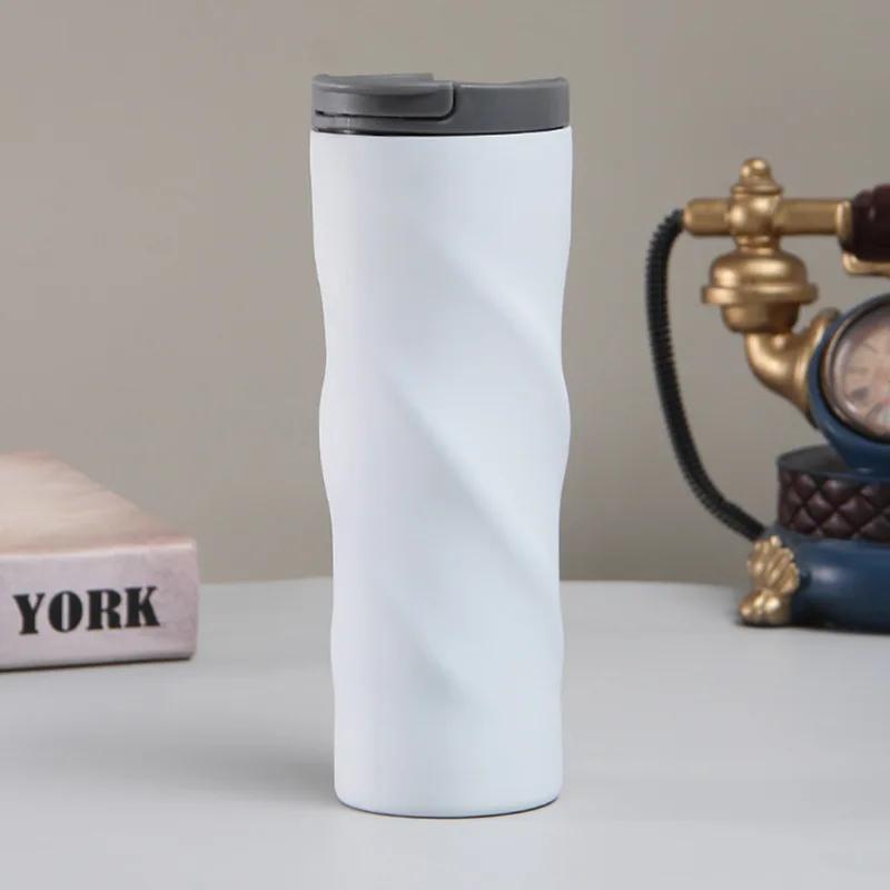 500ml Twisted Swirl 304 Stainless Steel Travel Tumbler, Double Wall Vacuum Insulated Coffee Mug with Flip Lid