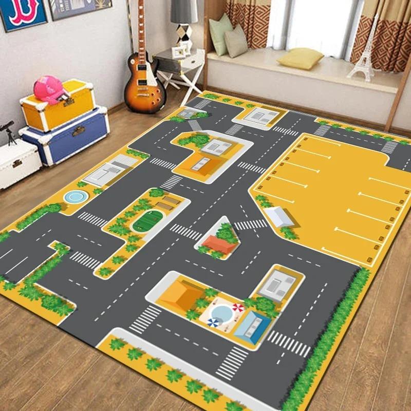 Transportation Track Crawling Mat Children's  Living Room Carpet Non-slip Machine Washable Area Rug for Kid’s Bedroom Floor Mat