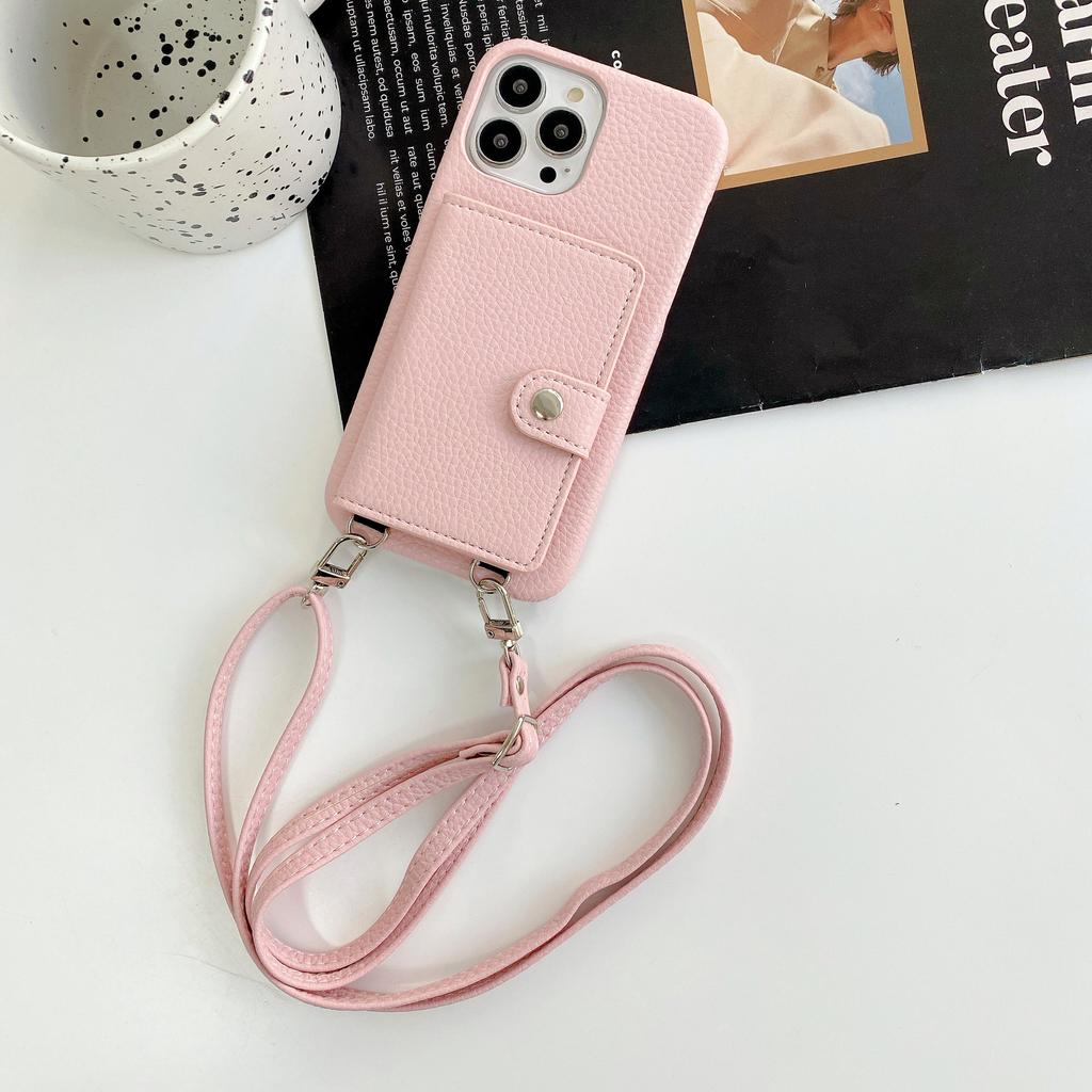 Japan and Korea Card Bag Lanyard Is Suitable for Apple 12Promax Mobile Phone Case 12 Women 11max Apple 13promax Leather X