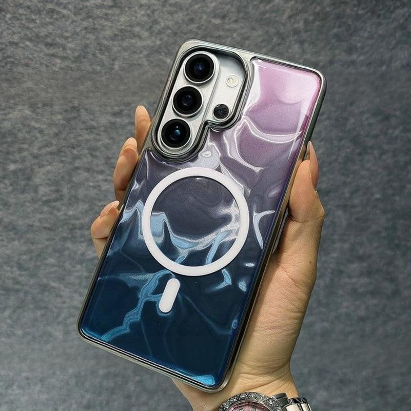 Gradient Laser Ripple for Magsafe Case For Samsung Galaxy S26 Ultra S26 Plus Magnetic Wireless Charger Hard Plating Cover