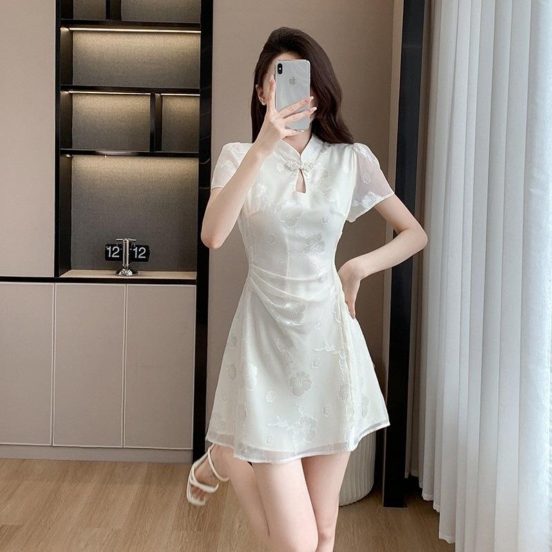Small national style jacquard cheongsam skirt improved new Chinese dress women's waist a character temperament elegant engagement dress