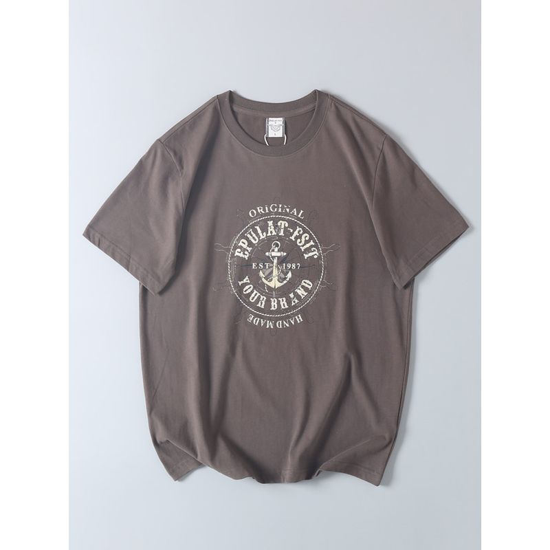 Export Export Balance Cargo with Logo Cut off Summer Men All Cotton Loose American Casual Print round Neck Underwear Short-Sleeved T-shirt