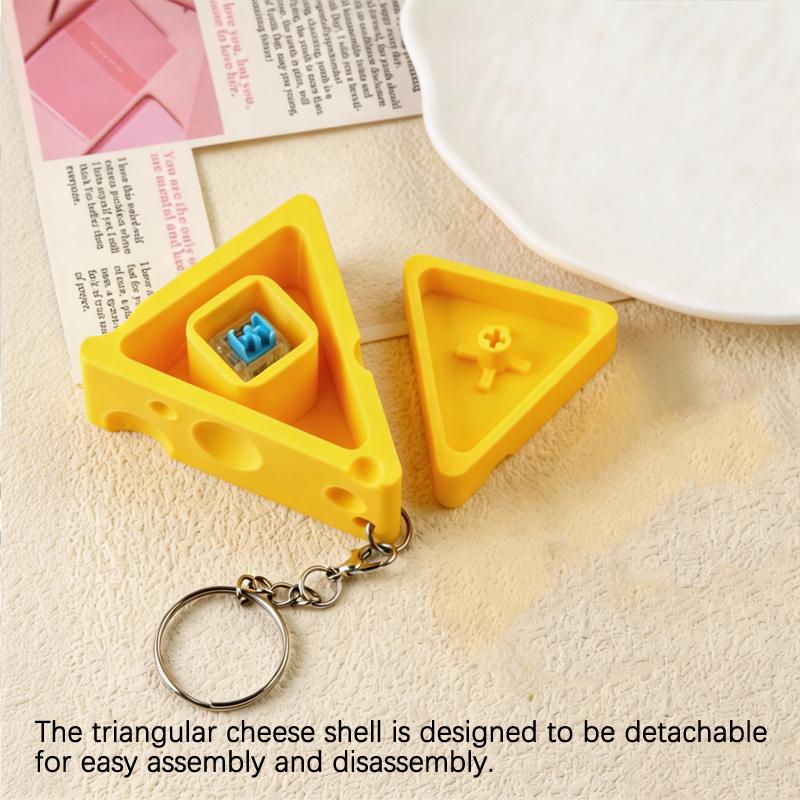3D Printed Cheese Clicker Keychain Simulation Triangle Cheese Press Fidget Toy Stress Relief Bag Charm Office Desk Decor Gifts