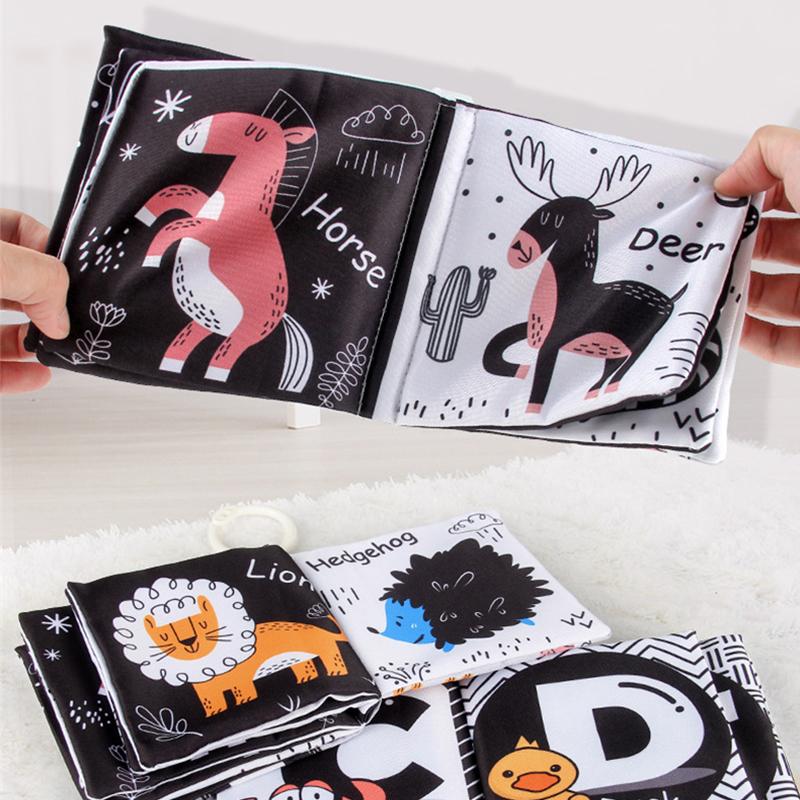 Baby Soft Clothes Book Black and White High Contrast Visual Stimulation Book Toddler Early Learning Educational Book Sensory Toy