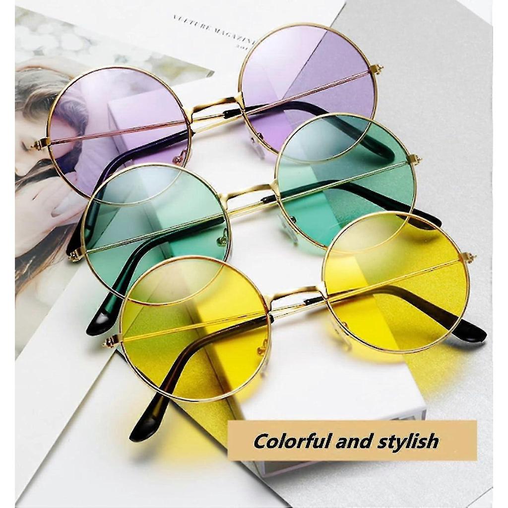6pcs Round Metal Frame Glasses Retro Hippie Style Multicolor Sunglasses, John's 60s Style Glasses Accessories (gold Frame)