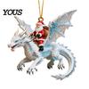 Christmas Tree Hanging Ornament Santa Claus Dragon Rider Ornament, 2D Acrylic Red Resin Pendant with Flying Decorations for Home Parties Decor Unique