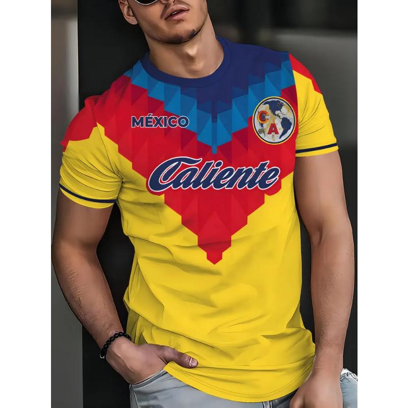 Modisches Herren Crew Neck Kurzarm 3D Fußball Farbdruck Fußball Kurzarm Crew Neck T-Shirt