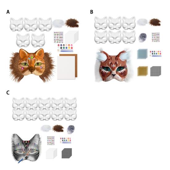 DIY Therian Masque Kit Blank Hand Painted Half Face Cat Fox Masque with Fur Eye Mesh And Felt Sheet for Halloween Carnival Masquerade Party Cosplay