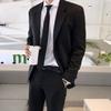 Yousheng Men Suit Coat Formal Business Style Black Jacket with Tie And Pockets Plus Size Turn-down Collar Single-braested Office Wedding Business Trip