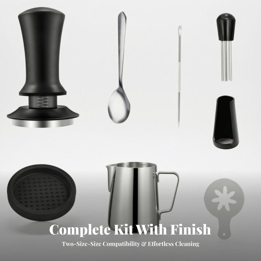 Espresso Tamping Kit with Pitcher Ergonomic Latte Art Set Stencils Non-Slip