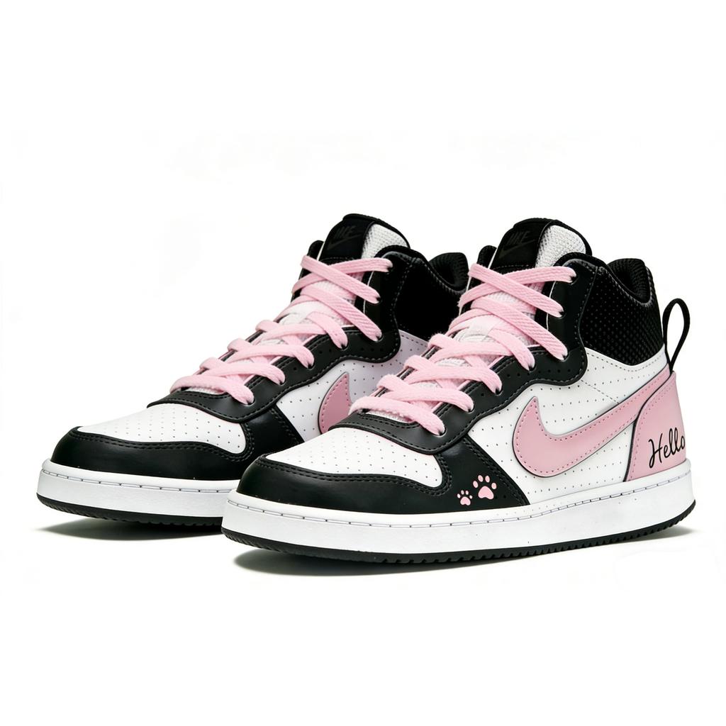 Nike Court Borough Mid Hello Meowth Cushioning Abrasion Resistant Breathable Slip Resistant Height Increasing Mid Top 839977-103(Team16-LD)