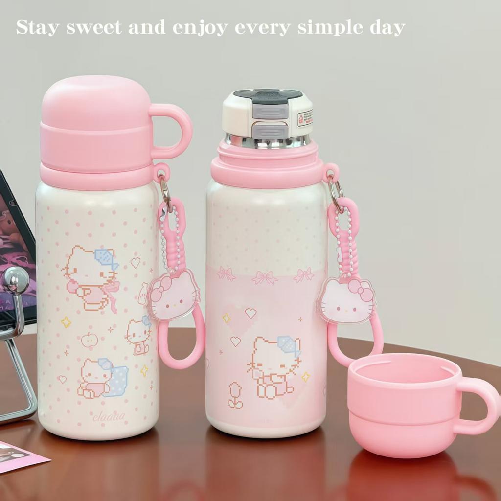 Cute Student High Value Niche Stainless Steel with Straw Thermos Cup Ins Wind Large Capacity Cartoon Girl Water Cup