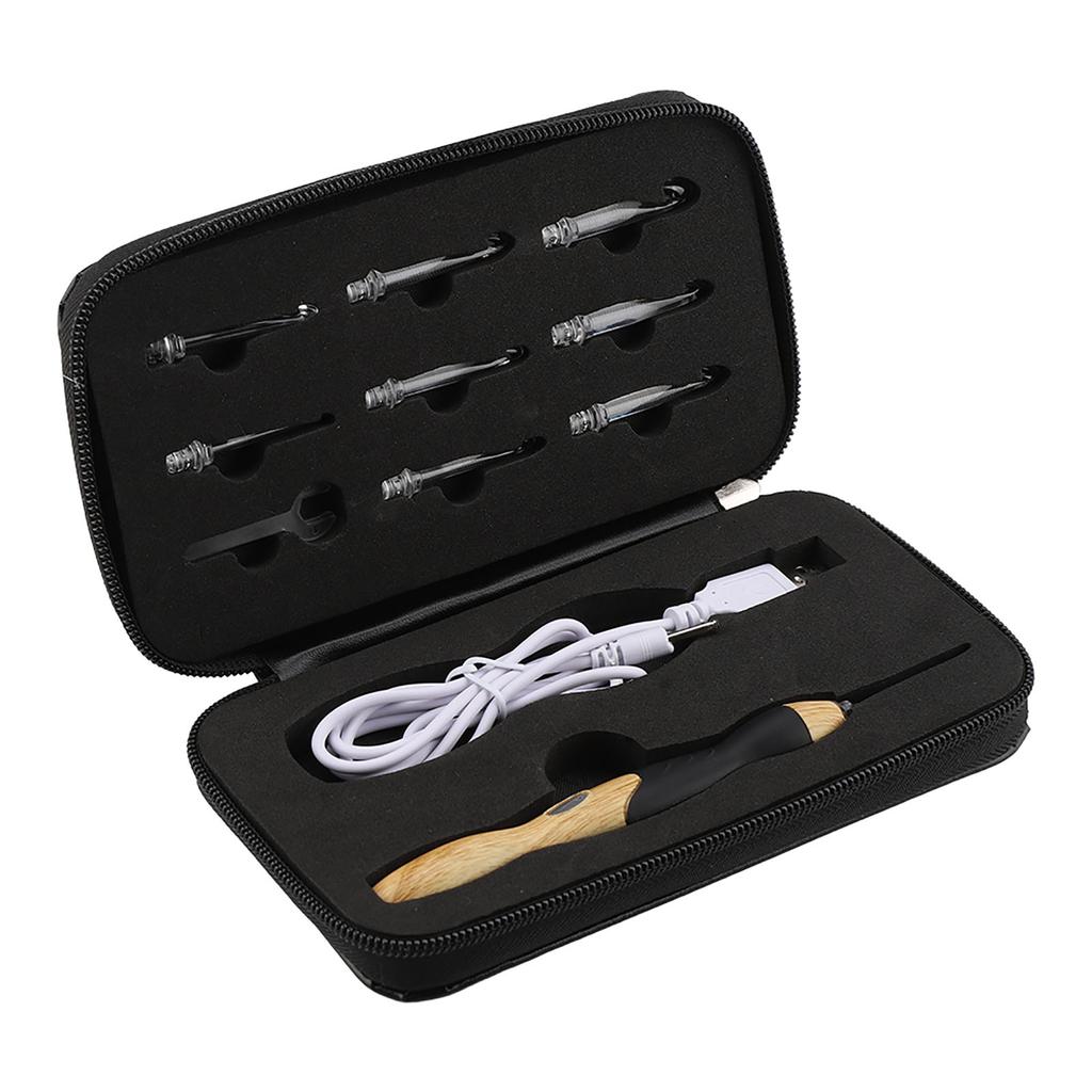 9 In 1 USB Rehargeable Light Up Crochet Hooks Hand Weave Sewing Tools (Handle with Silicone)