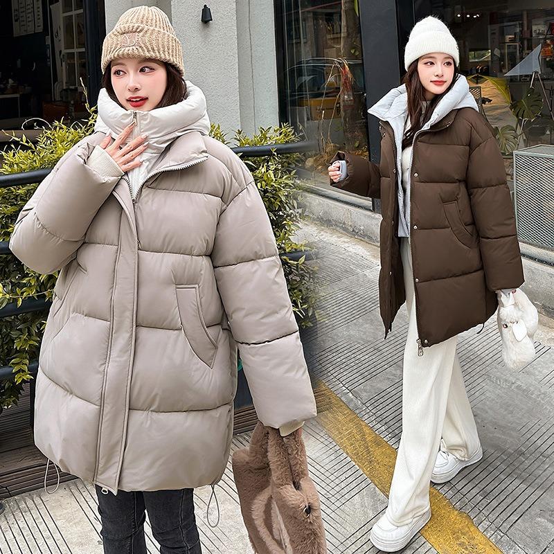 Down Cotton-padded Clothes for Women's Winter New Medium and Long Knee-padded Clothes, Loose Student Cotton-padded Jackets, and Thick Coats.