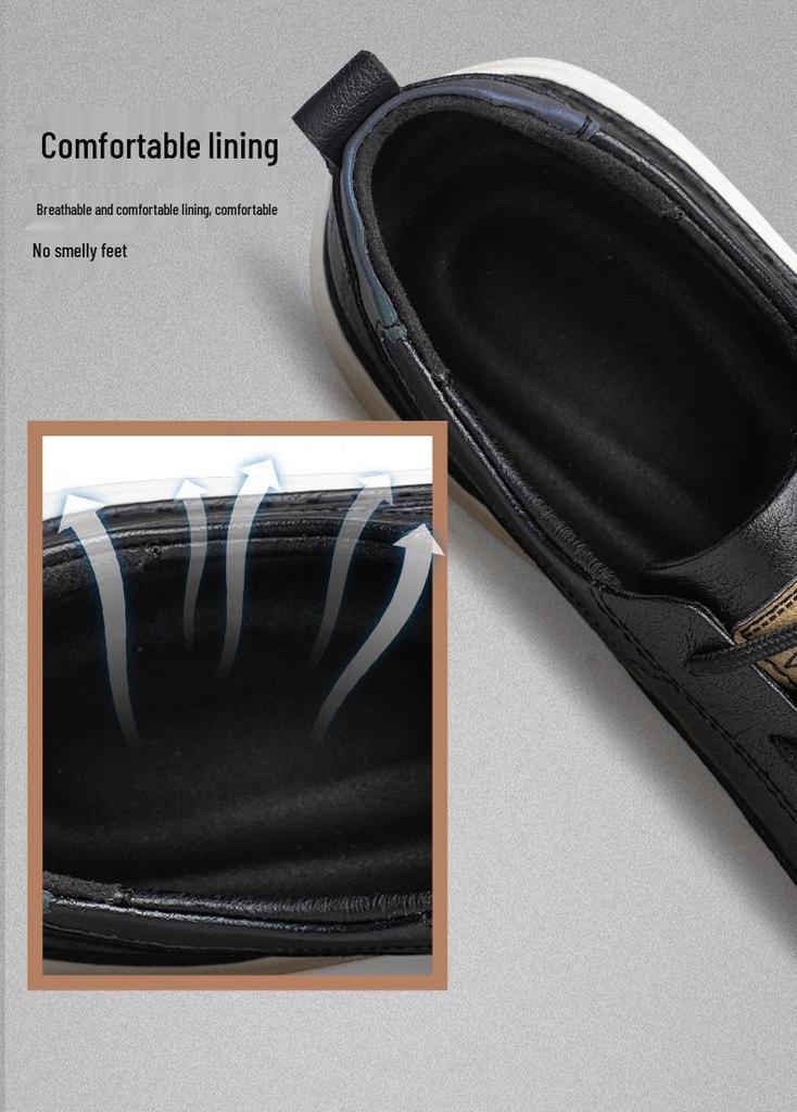 Men's Summer Cowhide Round Toe Breathable Leather Sneakers