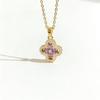 Purple Diamond Four-Leaf Clover Titanium Steel Necklace with Zirconia for Women