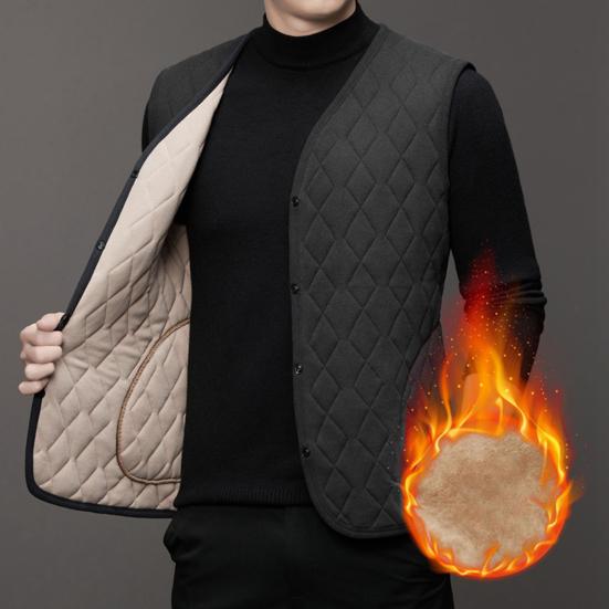 Gilet da uomo Autunno Inverno Gilet monopetto senza maniche imbottito Cardigan tinta unita Tinta unita Plus Size Cardigan caldo spesso Gilet da uomo di media lunghezza