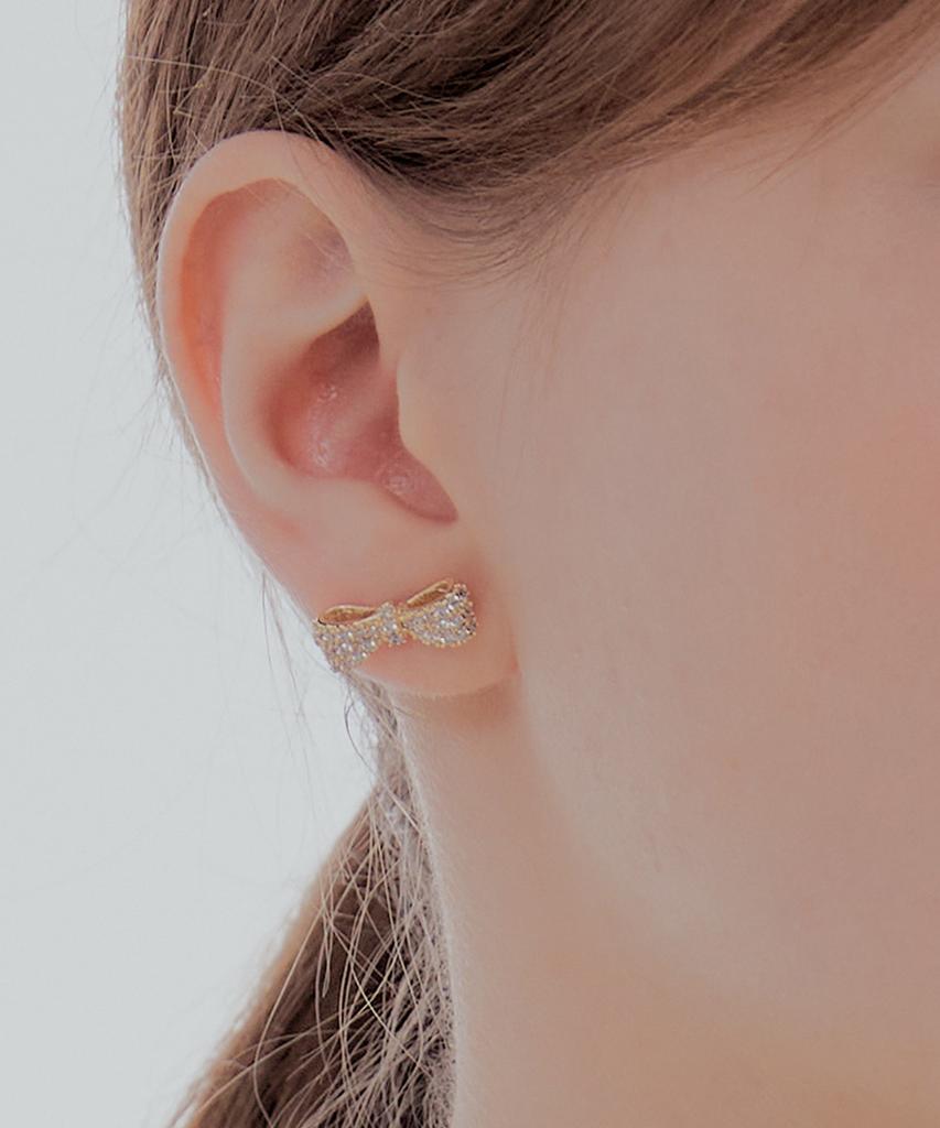 Jyddm 925 Tiny Crystal Ribbon Earrings (L)